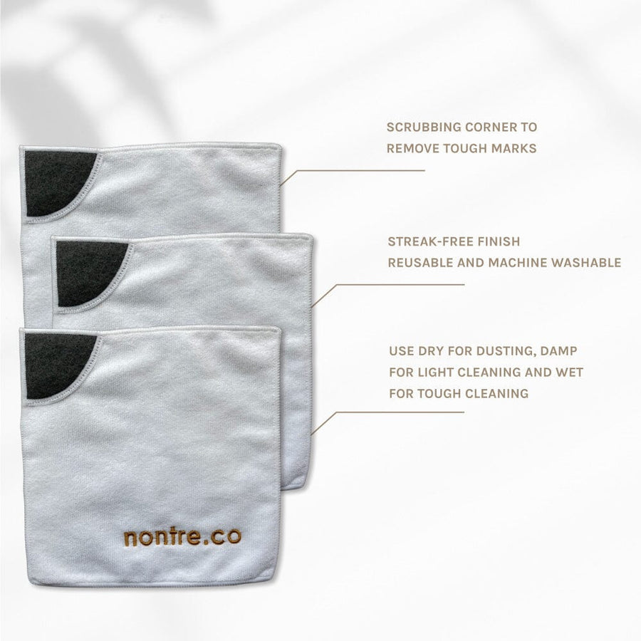 Microfibre Dual Texture Cloth Set, White - nontre